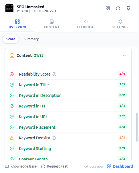 Content Analysis Screenshot