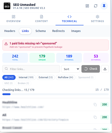 Link Diagnostics Screenshot