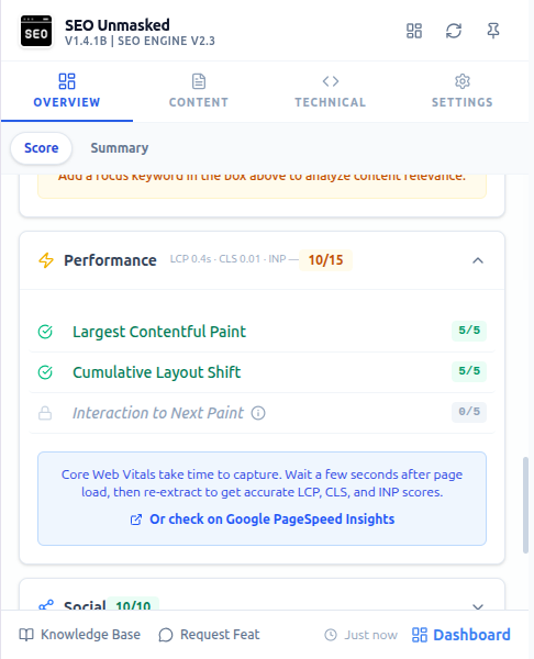 Core Web Vitals Screenshot